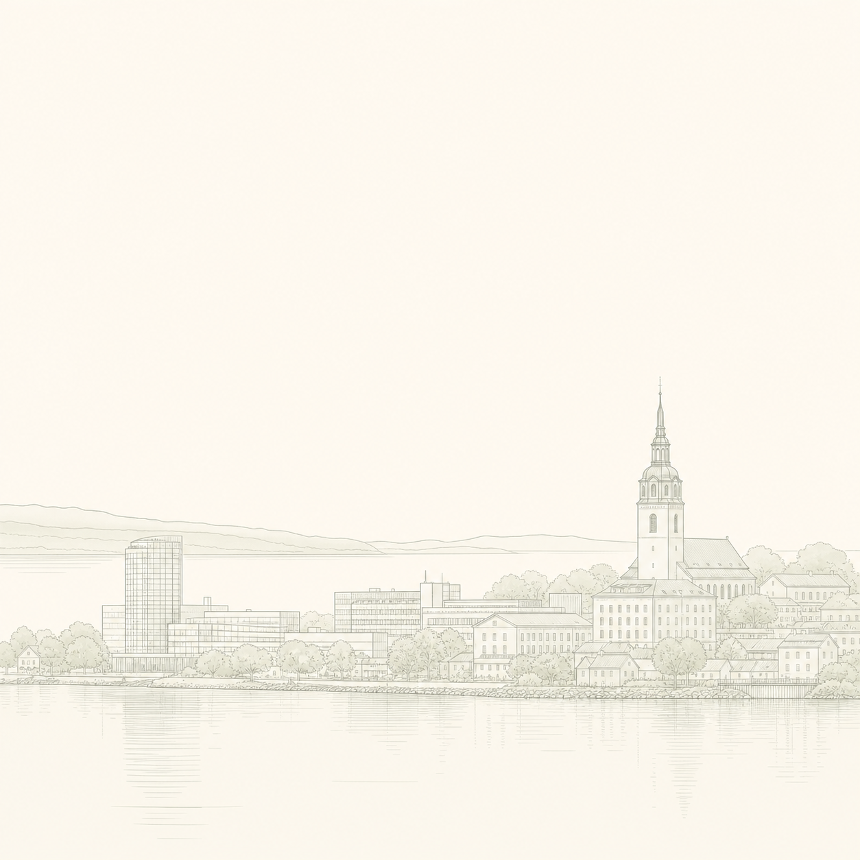 Diskret linjesiluett av Jönköping vid Vättern